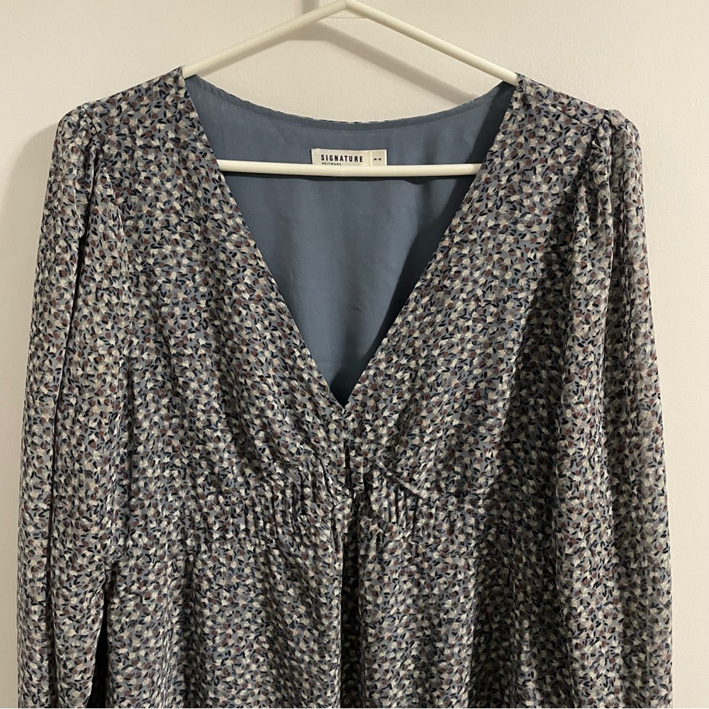 Reitmans Pale Blue Floral Long Sleeve Dress M - Picture 2 of 7